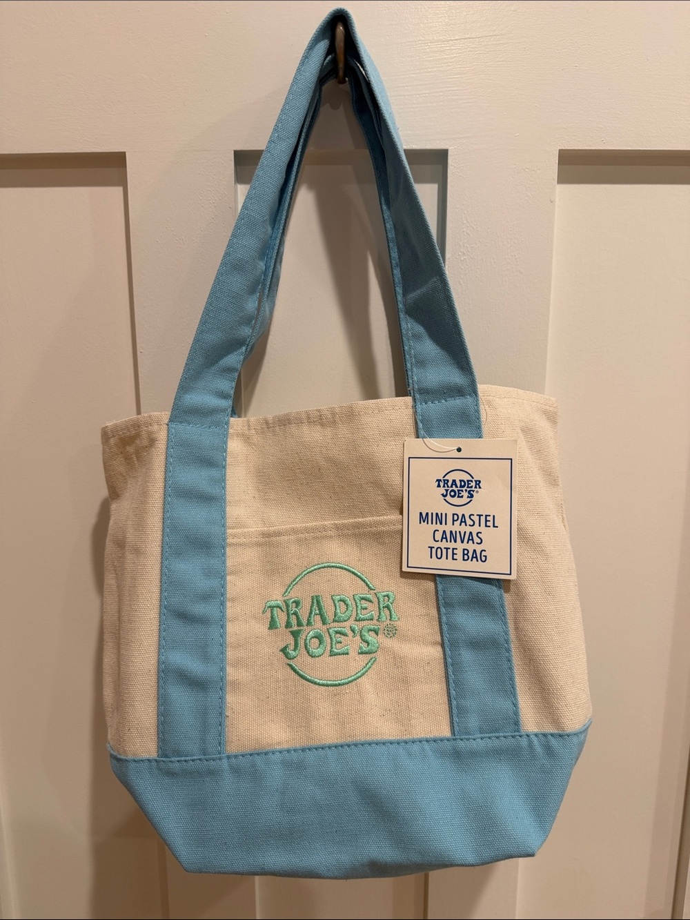 NWT Trader Joe’s mini blue pastel canvas tote bag